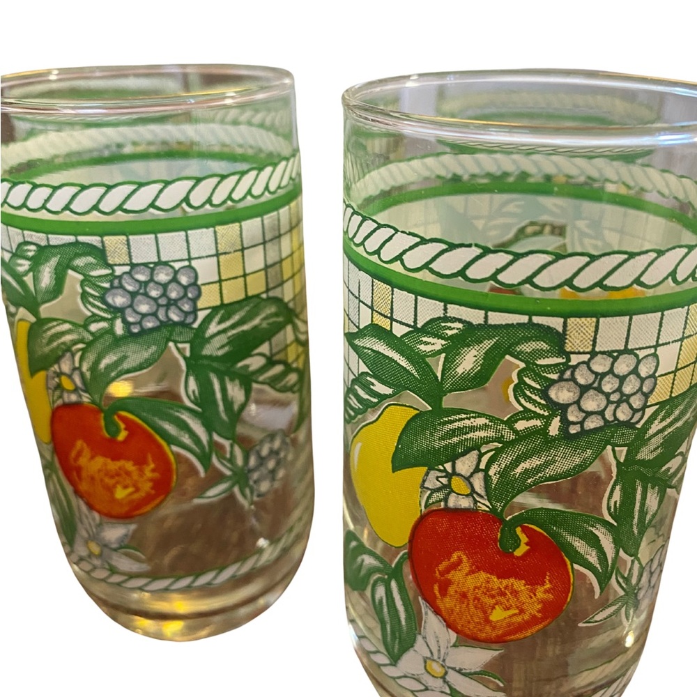 Vintage 60s Kig Indonesia Fruit Design Glass Tumblers